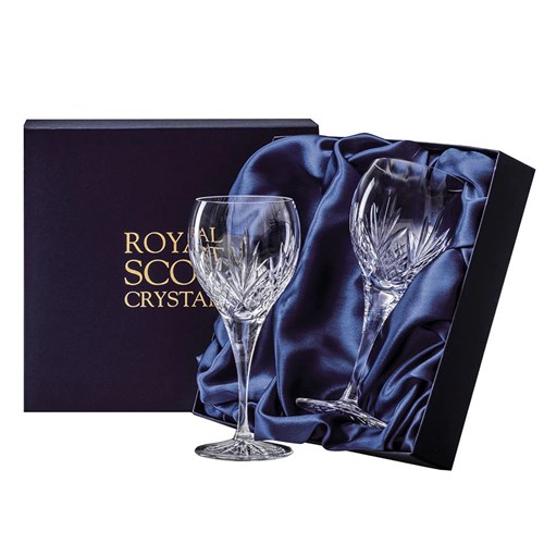 2 Royal Scot Crystal Wine Glasses - Highland - PRESENTATION BOXED